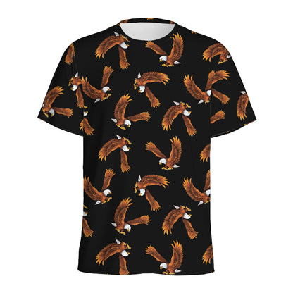 White And Brown Eagle Pattern Print Men's Sports T-Shirt