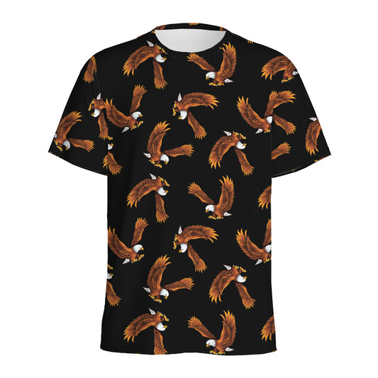 White And Brown Eagle Pattern Print Men's Sports T-Shirt