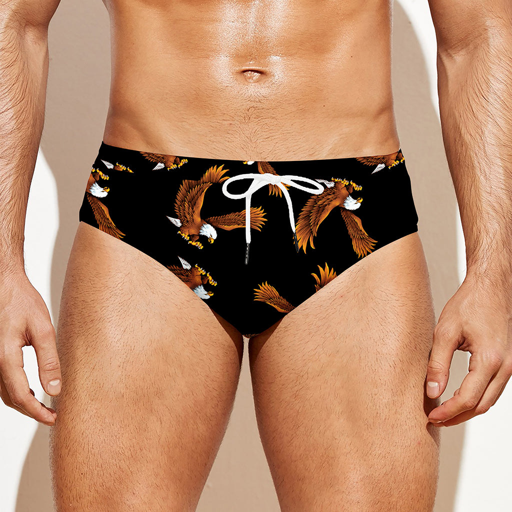 White And Brown Eagle Pattern Print Men's Swim Briefs