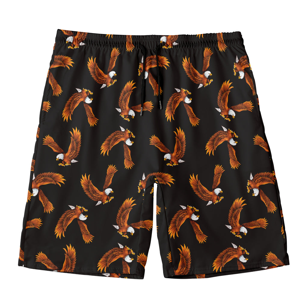White And Brown Eagle Pattern Print Men's Swim Trunks