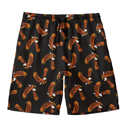 White And Brown Eagle Pattern Print Men's Swim Trunks