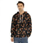 White And Brown Eagle Pattern Print Men's Velvet Pullover Hoodie