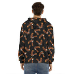 White And Brown Eagle Pattern Print Men's Velvet Pullover Hoodie