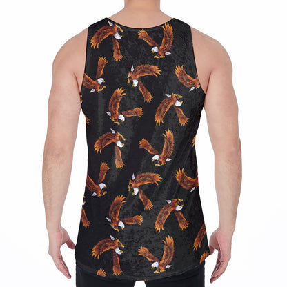 White And Brown Eagle Pattern Print Men's Velvet Tank Top