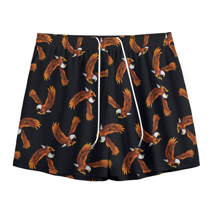 White And Brown Eagle Pattern Print Mesh Shorts