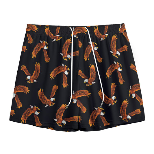 White And Brown Eagle Pattern Print Mesh Shorts