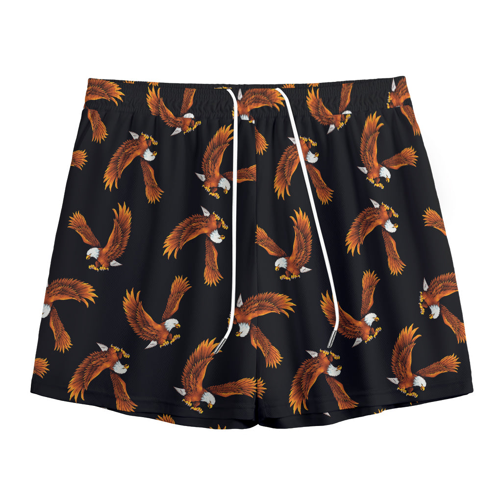 White And Brown Eagle Pattern Print Mesh Shorts