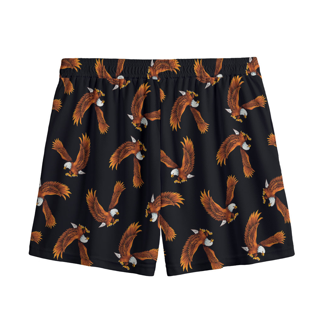 White And Brown Eagle Pattern Print Mesh Shorts