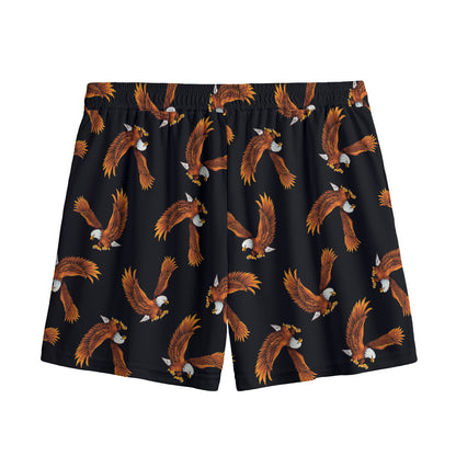White And Brown Eagle Pattern Print Mesh Shorts