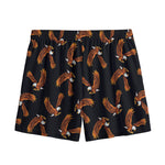 White And Brown Eagle Pattern Print Mesh Shorts