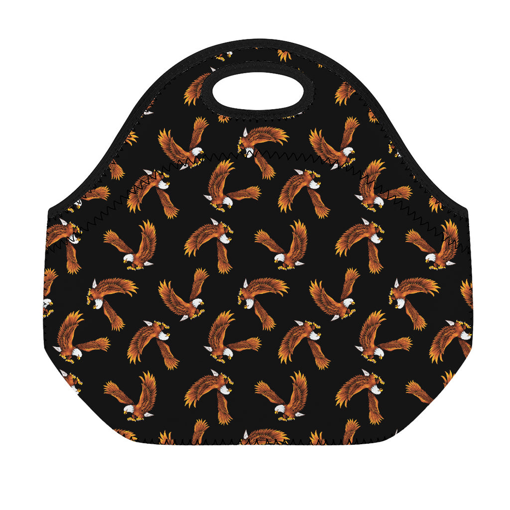 White And Brown Eagle Pattern Print Neoprene Lunch Bag