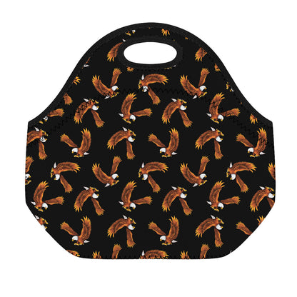 White And Brown Eagle Pattern Print Neoprene Lunch Bag