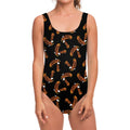White And Brown Eagle Pattern Print One Piece Swimsuit