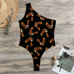 White And Brown Eagle Pattern Print One Shoulder Bodysuit