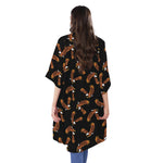 White And Brown Eagle Pattern Print Open Front Beach Cover Up