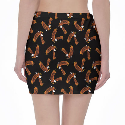 White And Brown Eagle Pattern Print Pencil Mini Skirt