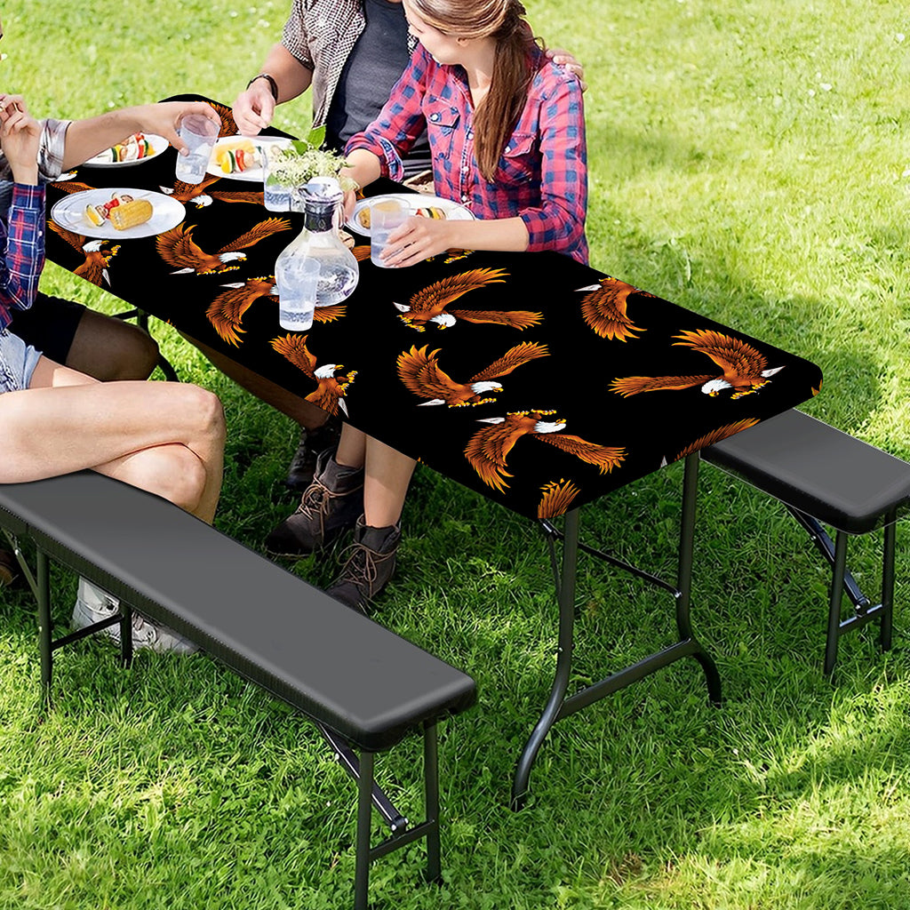 White And Brown Eagle Pattern Print Picnic Table Cover