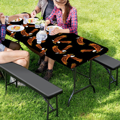 White And Brown Eagle Pattern Print Picnic Table Cover