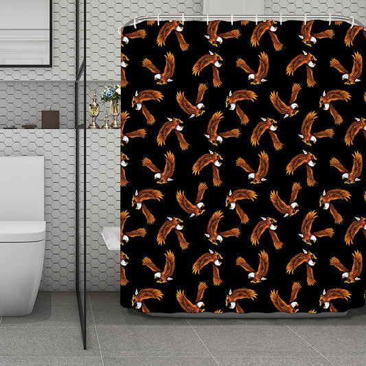 White And Brown Eagle Pattern Print Polyester Shower Curtain