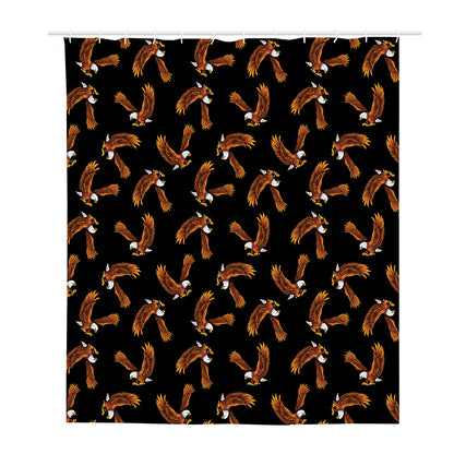 White And Brown Eagle Pattern Print Polyester Shower Curtain