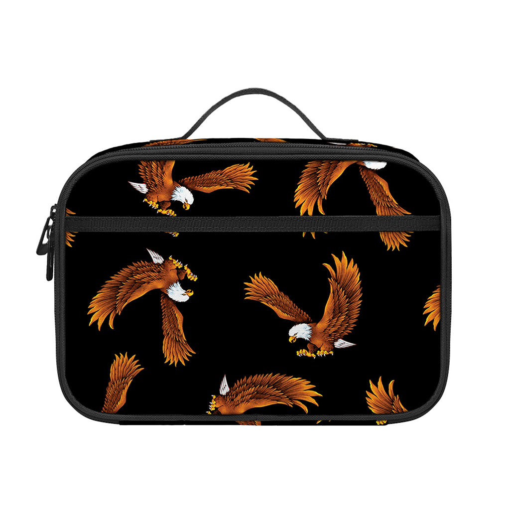 White And Brown Eagle Pattern Print Portable Lunch Bag