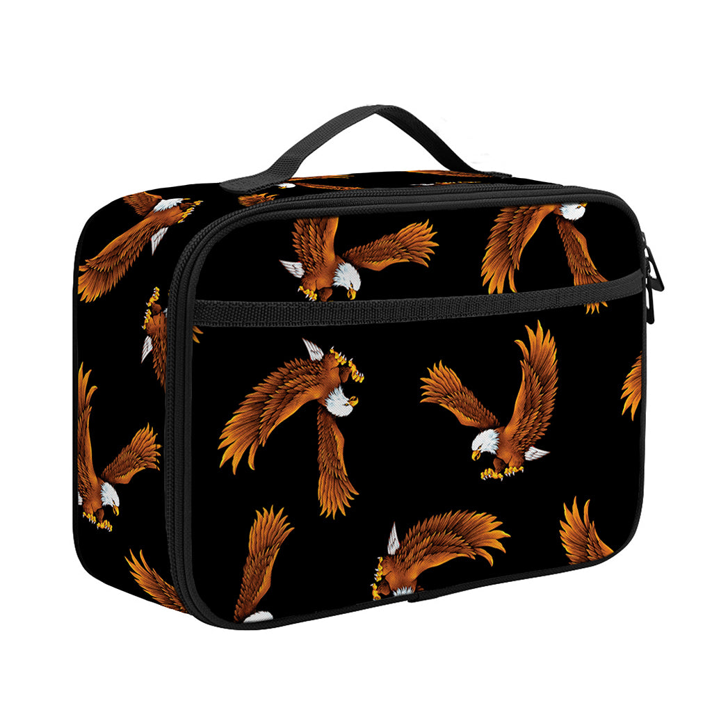 White And Brown Eagle Pattern Print Portable Lunch Bag