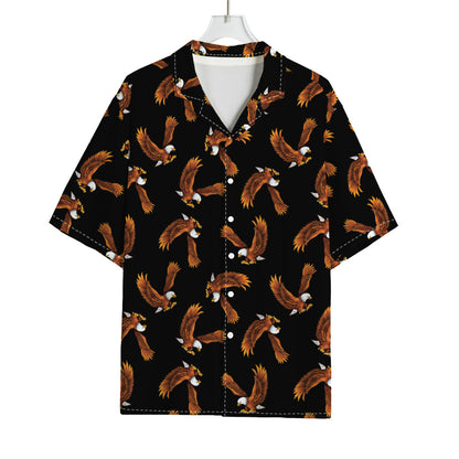 White And Brown Eagle Pattern Print Rayon Hawaiian Shirt