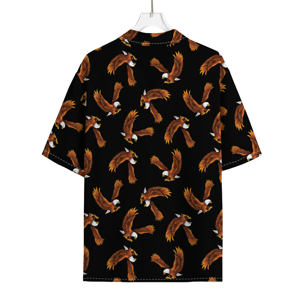 White And Brown Eagle Pattern Print Rayon Hawaiian Shirt