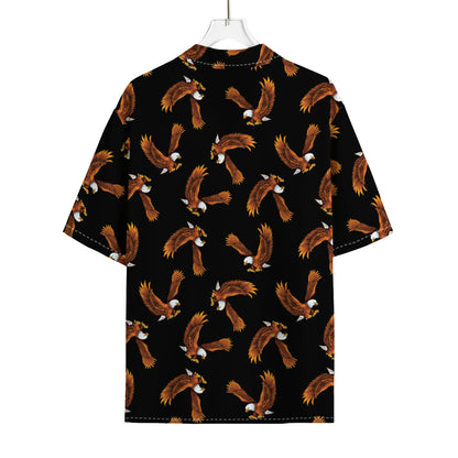 White And Brown Eagle Pattern Print Rayon Hawaiian Shirt