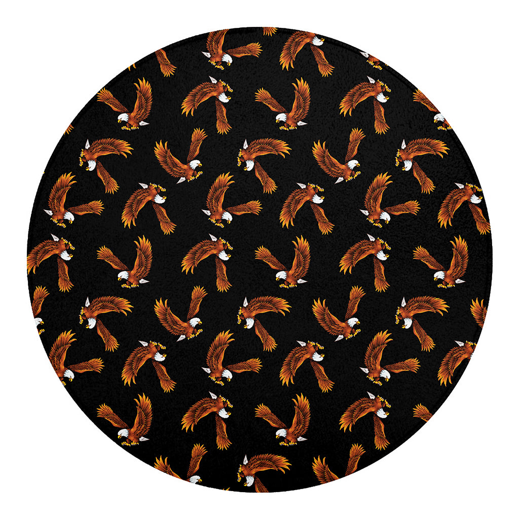 White And Brown Eagle Pattern Print Round Blanket