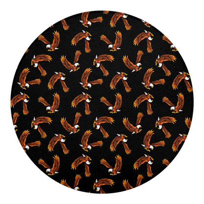 White And Brown Eagle Pattern Print Round Blanket