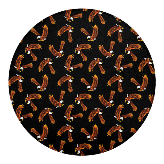 White And Brown Eagle Pattern Print Round Blanket