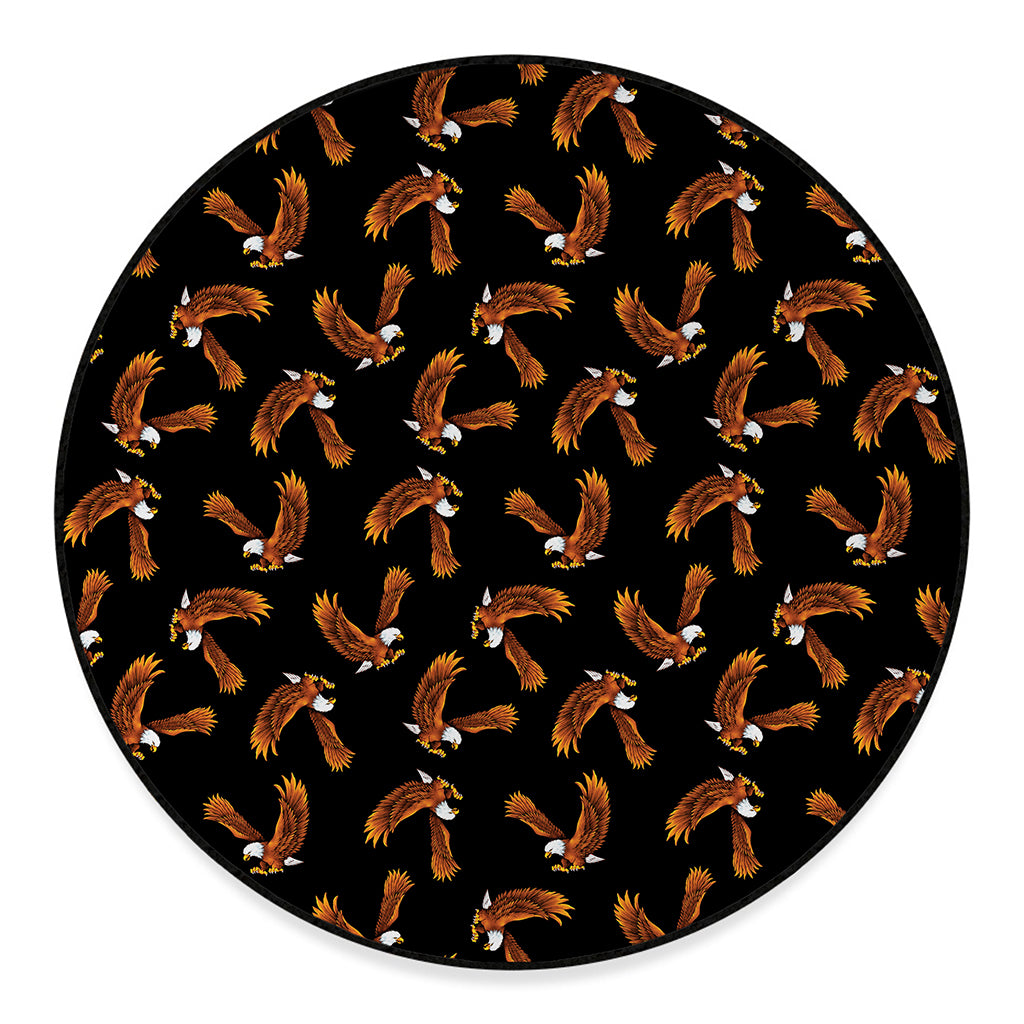 White And Brown Eagle Pattern Print Round Floor Mat