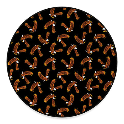 White And Brown Eagle Pattern Print Round Floor Mat
