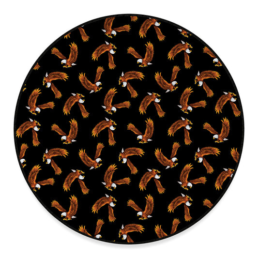 White And Brown Eagle Pattern Print Round Floor Mat