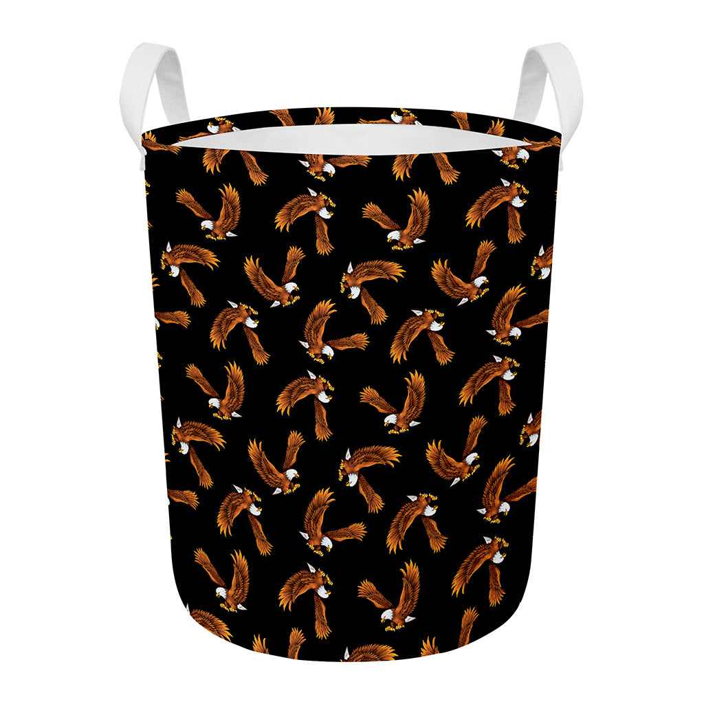 White And Brown Eagle Pattern Print Round Laundry Basket