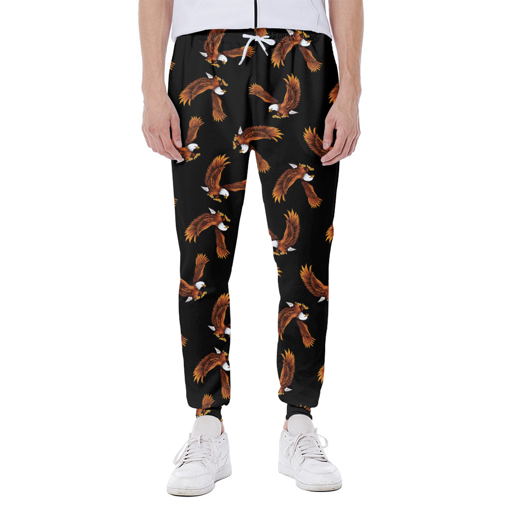 White And Brown Eagle Pattern Print Scuba Joggers