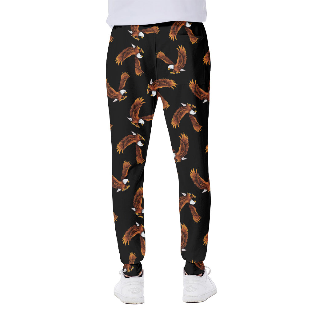 White And Brown Eagle Pattern Print Scuba Joggers