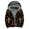 White And Brown Eagle Pattern Print Sherpa Lined Zip Up Hoodie