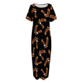 White And Brown Eagle Pattern Print Short Sleeve Long Nightdress