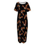 White And Brown Eagle Pattern Print Short Sleeve Long Nightdress