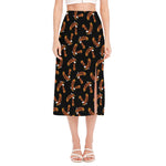 White And Brown Eagle Pattern Print Side Slit Midi Skirt