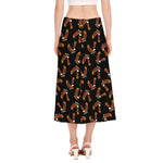 White And Brown Eagle Pattern Print Side Slit Midi Skirt