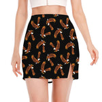 White And Brown Eagle Pattern Print Side Slit Mini Skirt