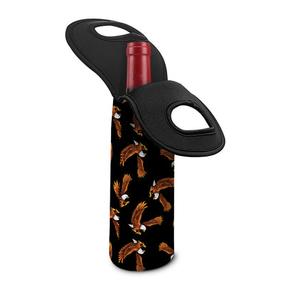 White And Brown Eagle Pattern Print Single Neoprene Wine Tote