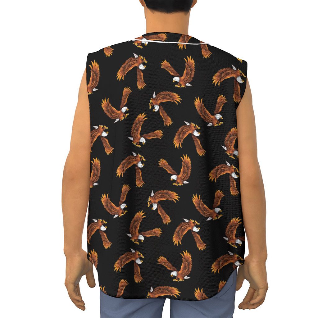 White And Brown Eagle Pattern Print Sleeveless Baseball Jersey
