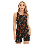 White And Brown Eagle Pattern Print Sleeveless One Piece Swimsuit