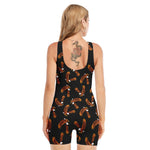 White And Brown Eagle Pattern Print Sleeveless One Piece Swimsuit