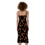 White And Brown Eagle Pattern Print Slim Fit Midi Cami Dress