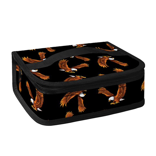 White And Brown Eagle Pattern Print Small Lunch Bag